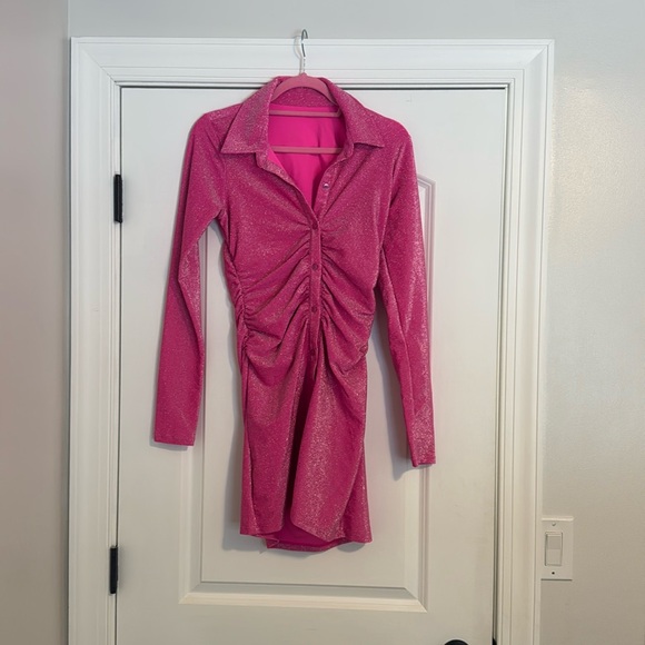 NWOT Good American Sparkle Metallic Ruched Long Sleeve Mini Dress Small 1 - Picture 2 of 3
